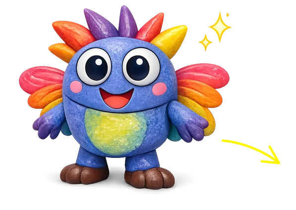 Creatura 3D colorata – mascotte Modelixity, figura stampata in 3D dal disegno di un bambino