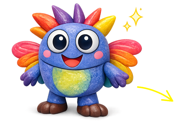 Creatura 3D colorata – mascotte Modelixity, figura stampata in 3D dal disegno di un bambino