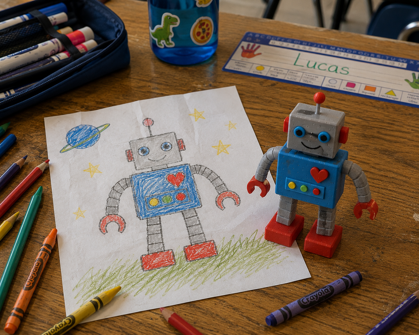 Robot 3D sulla scrivania scolastica