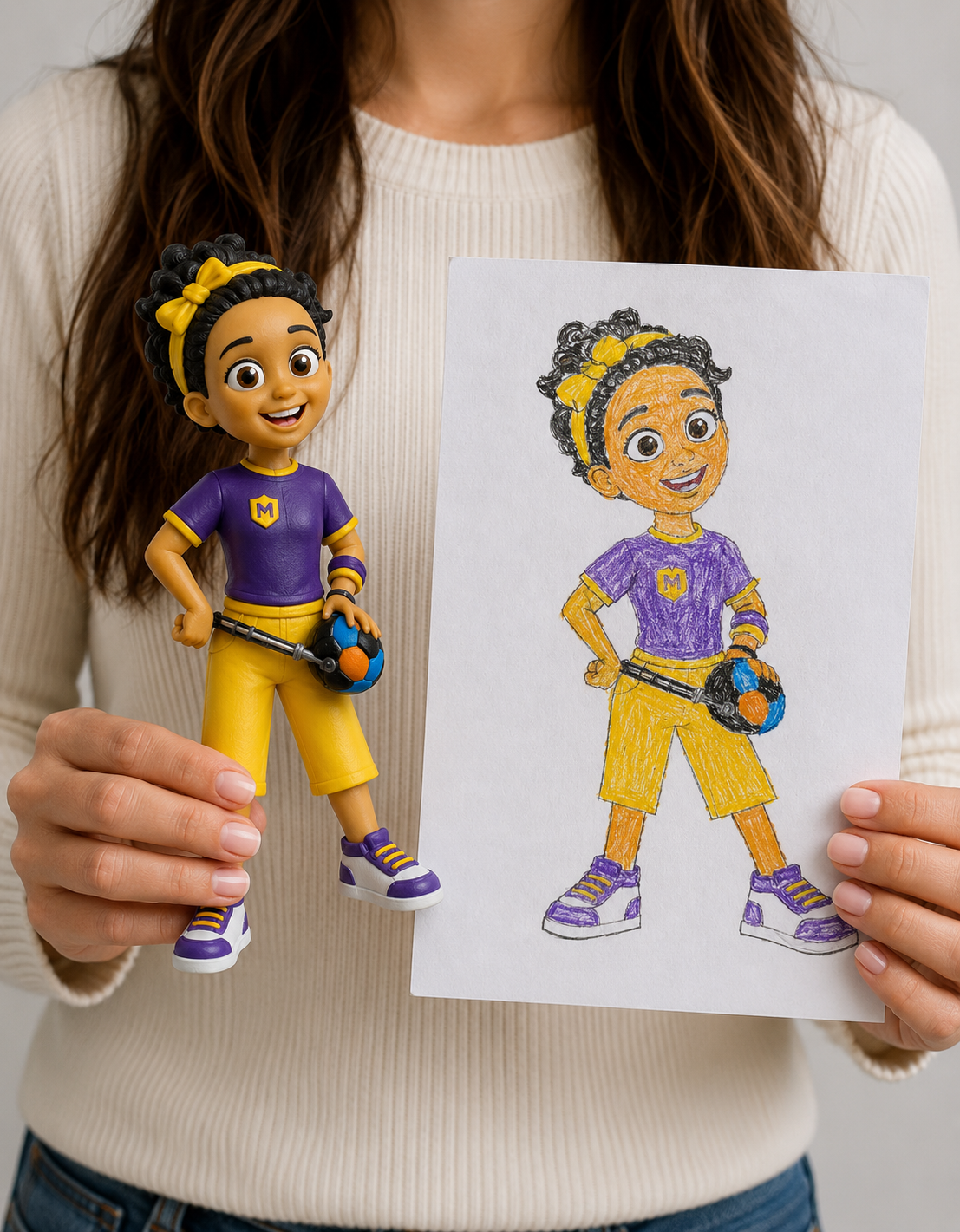 Bambina sportiva con la sua figura 3D